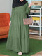 Women Solid Tiered Design Long Sleeve Muslim Maxi Dress - Green