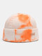 Unisex Knitted Tie-dye Full Rhinestones Letters Label Fashion Warmth Brimless Beanie Hat - Orange