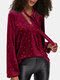 Stars Print Knotted V-neck Long Sleeves Velvet Shirt for Women - Wine Red