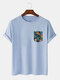 Mens Tropical Floral Print Crew Neck Cotton Short Sleeve T-Shirts - Light Blue