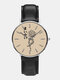 3 Colors Alloy PU Men Vintage Hollow Rose Japanese Print Dial Watch Decorated Pointer Quartz Watch - Khaki
