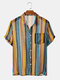Mens Transparent Colorful Striped Short Sleeve Light Designer Shirts - Green