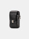 Men 6.3 Inch Solid Genuine Leather Belt Phone Bag Wallet - Black