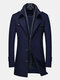 Mens Wool Detachable Scarf Mid Long Trench Coats Business Casual Stylish Coat Slim Fit Jackets-6 Colors - Navy