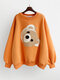 Cutie Bear Print Long Sleeve O-neck Casual Sweatshirt For Women - Orange