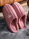 Soft Comfortable Striped Pattern Warm Plush Closed Toe Home Shoes For Women - Red