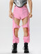 Mens Cutout Design Solid Elastic Cuff Pants - Pink