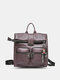 Women Vintage Faux Leather Multi-Carry Multipockets Zipper Soft Backpack - Purple