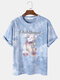 Mens Tie Dye Doll Bear Pattern Short Sleeve Preppy T-Shirt - Blue
