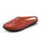 Women Hollow Backless Leather Comfortable Soft Flat Casual Shoes - Orange