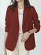Women Solid Long Sleeve Button Front Lapel Blazer - Rust