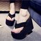 EVA Clip Toe Flip Flops High Heels Platform Beach Slippers - Black
