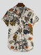 قمصان شاطئ بأكمام قصيرة مطبوعة بالزهور للرجال - مشمش