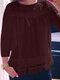 Lace Panel Hollow Crew Neck Blouse For Women - Wine Red