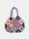 JOSEKO Women Plush Handmade Crochet Ethnic Mixed Floral Pattern Shoulder Bag Multifunctional Tote Bag - Purple