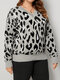 Plus Size Casual Leopard Print V-neck Patchwork Sweater - White