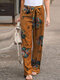 Print Elastic Waist Knotted Plus Size Casual Pants with Belt - Orange