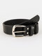 Women Leather Solid Color Snake Lychee Pattern Square Pin Buckle Fashion Belt - Black
