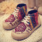 Vintage Colorful Pattern Canvas Boots - Red