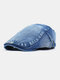 Men Made-old Denim Solid Retro Casual Sunshade Forward Hat Beret Hat Flat Hat - Blue