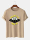 Mens Cotton Alien & Spaceship Print Loose Light O-Neck T-Shirts - Khaki