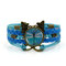 Retro Amber Blue Dragonfly Braided Bracelet Time Gemstone Infinite Symbol Printed Leather Bracelet - Blue