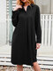 Casual Solid Color A-Line Long Sleeve Cotton Shirt Dress - Black