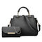 2 PCS Women PU Leather Handbag Leisure Solid Crossbody Bag - Black