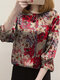 Plants Print Crew Neck 3/4 Sleeve Blouse For Women - Red