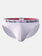 Men Plain Logo Waistband Pouch Briefs Low Waist Breathable Underwear - White