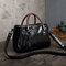 Women Vintage Handbag Oil Wax Leather Three-layer Crosssbody Bag - Black