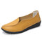 Women Casual Genuine Leather Solid Color Slip On Loafers - Yellow