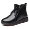 Women Handmade Warm Lining Leather Zipper Ankle Boots - Black
