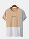 Mens Color Block Stitching Script Print Casual Short Sleeve T-Shirts - Apricot