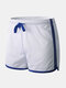 Men Mesh Striped Belt Mini Shorts Breathable Quick Dry Casual Boxer Shorts - White