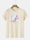 Mens Cherry Blossoms Floral Pattern Crew Neck Short Sleeve Street T-Shirt - Khaki
