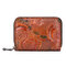 Brenice Vintage Casual Floral Genuine Leather Card Holder Coin Purse Wallet For Women - Brown