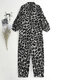 Leopard Print Button Long Sleeve Casual Jumpsuit for Women - Gray