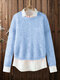 Argyle Pattern O-neck Long Sleeve Hollow Plus Size Sweater - Blue