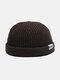 Unisex Knitted Solid Color Letter Patch All-match Warmth Brimless Beanie Landlord Cap Skull Cap - Brown