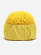 Unisex Acrylic Knitted Thickened Solid Color Satin Cloth Patch Patchwork Fashion Warmth Brimless Beanie Hat - Yellow