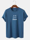 Mens Smile Face Print Crew Neck Cotton Casual Short Sleeve T-Shirts - Blue