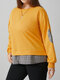 Plus Size Plaid Print Patchwork Round Neck Casual Sweatshirt - Yellow