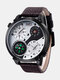 Vintage grand cadran hommes Watch thermomètre double fuseau horaire boussole quartz Watch - Bande de café à cadran blanc
