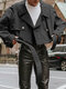 Мужская двубортная укороченная куртка с однотонными лацканами - Черный