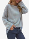 Casual Striped Crew Neck Long Sleeve Sweater - Blue