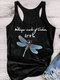 Dragonfly Letter Printed Sleeveless Tank Top - Black