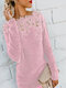 Off Shoulder Lace Crochet Long Sleeve Plus Size Sweater - Pink