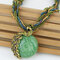 Bohemian Pendant Necklace Handmade Beaded Tessal Vein Gemstone Charm Ethnic Jewelry for Women - Green