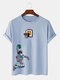 Plus Size Mens Astronaut Play Basketball Print Cotton Short Sleeve Fashion T-Shirts - Blue